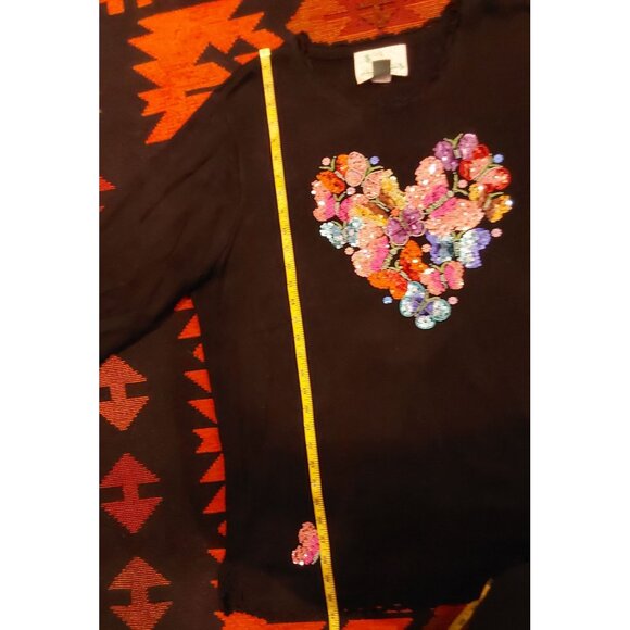 Quacker Factory Plus Size Black Sweater Colorful Sequin Bead Heart. Size - Picture 9 of 13